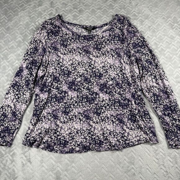 Simply Vera Vera Wang Tops - SIMPLY VERA WANG XL Shirt Sweater Purple Black Floral Print Long Sleeve